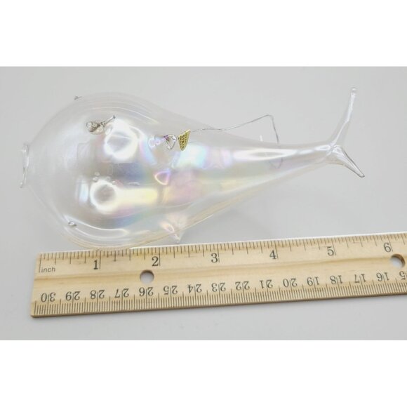 Silvestri Handcrafted Iridescent Blown Glass Whale Ornament with Flaw - Picture 12 of 13